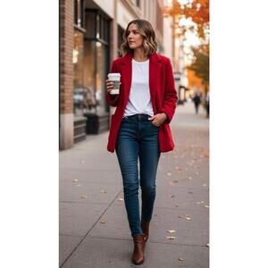 Sandro Red Cardigan Blazer Vintage Size Large